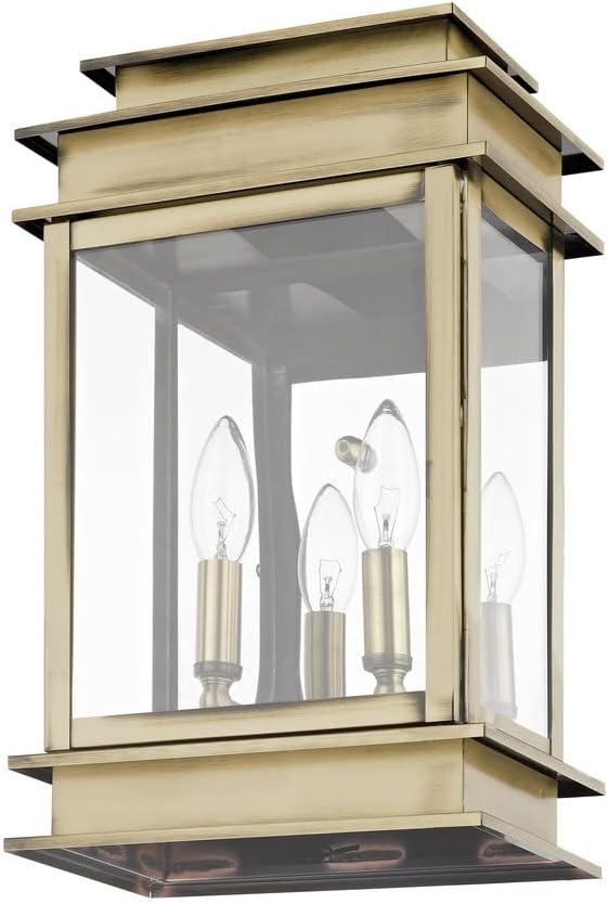 Livex Lighting 2016-01 Transitional Two Light Outdoor Wall Lantern from Princeton Collection Finish Antique Brass