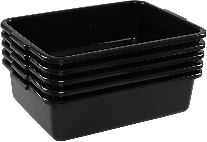 5-Pack Black Small Plastic Bus Box 8 L Commercial Bus Tub