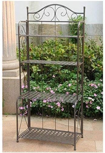 Natural Beauty Folding Baker Rack - Powder Coated Iron with Rustic Brown Finish Weather Proof Compact Folding Design for Indoor or Outdoor Use