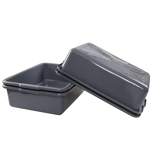 Set of 4 Plastic Bus Boxes Commercial Bus Tote/Bus Tub Grey (8 L)