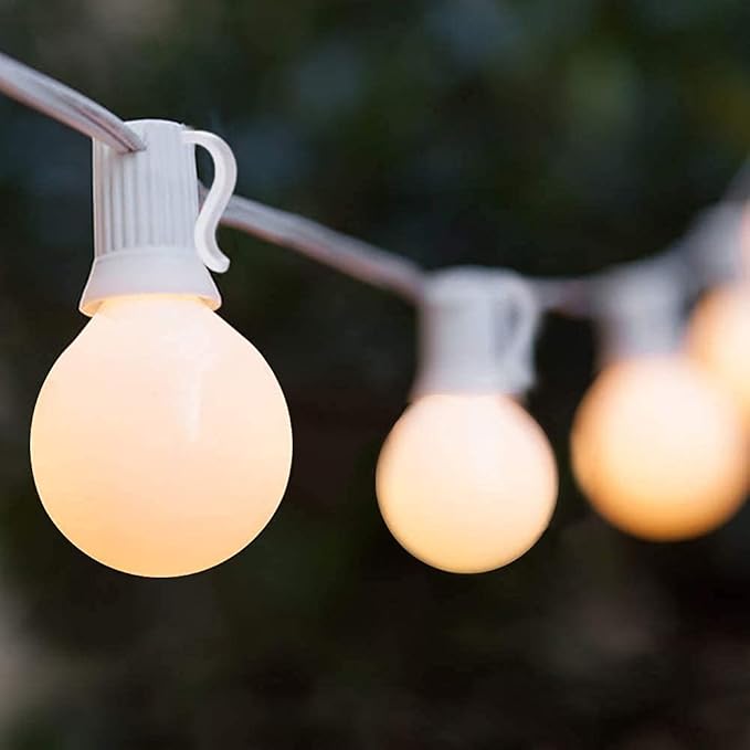Abeja Outdoor Frosted String Lights G40-25Ft with 27 Clear Bulbs UL Listed for Patio Garden Umbrella Bars Balcony Party Decor Indoor E12 Base 5W White