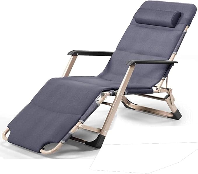 Deck Chair Recliners Folding Recliner Portable Reclining Sun Lounger Outdoor Camping Chair-Grey+Pearl Pad-Gray + Cotton Pad