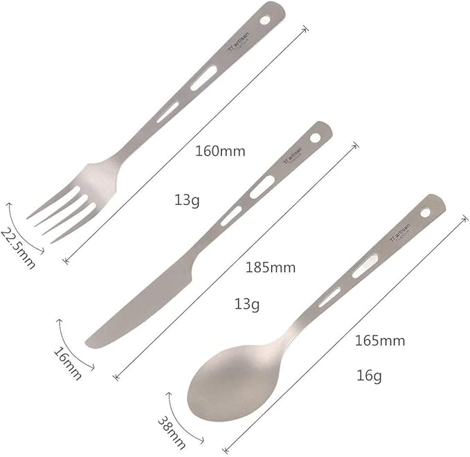 Camping Utensil Set Titanium Fork Spoon Knife 3 Piece Portable Cutlery Set Long Handle Tableware Healthy &amp Eco-Friendly for Travel Picnic Backpacking Outdoors Dishwasher Safe