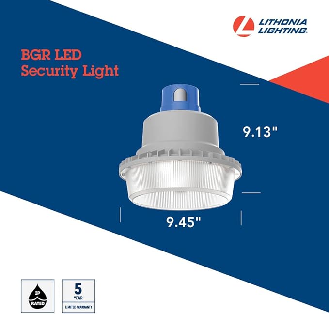 Lithonia Lighting BarnGuard LED Barn Light Dusk to Dawn Outdoor Lighting with Adjustable Brightness and Color Temperature Wall or Pole Mountable Yard Light Fixture MVOLT Aluminum Gray