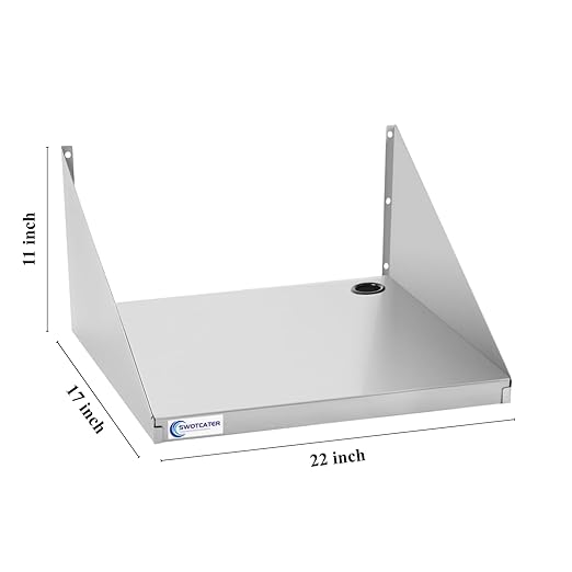 Stainless Steel Microwave Shelf 17x22 190 lb Heavy Duty Metal Appliance Wall Mount Floating Shelving Commercial Microwave Rack for Kitchen Restaurant and Hotel