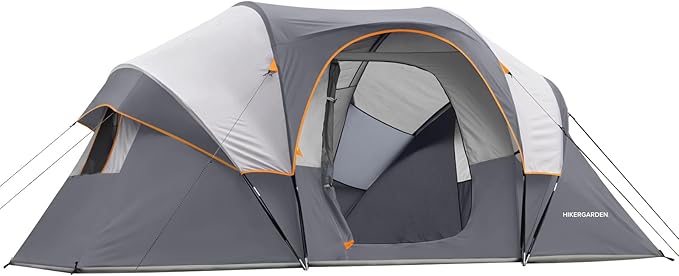 HIKERGARDEN 10 Person Camping Tent - Portable Easy Set Up Family Tent for Camp Windproof Fabric Dome Tent Outdoor for Hiking Backpacking Traveling-14'x11'x74in(H)