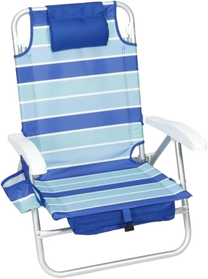 Backpack Beach Chair with Reclining Feature Lay Flat Design Cabana Stripe