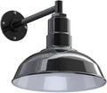 Steel Lighting Co. Westchester Barn Light | Outdoor Wall Mounted | 12 inch Dome | 11 inch Straight Arm| Warehouse Steel Light Made in America | Black Exterior/White Interior