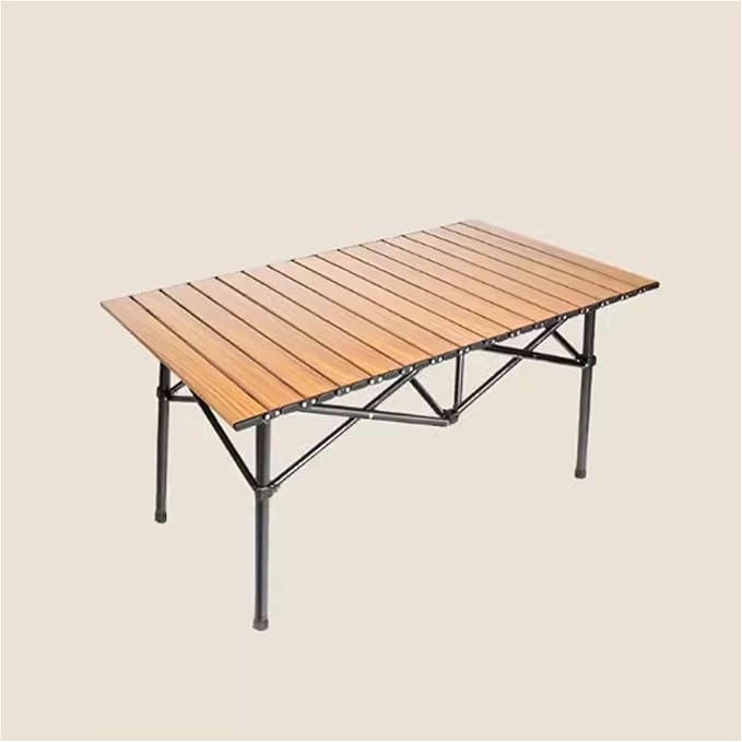 Carbon Steel Camping Table Portable Table Ultralight Multifunctional Picnic Table Folding Table(Medium Wood Color)