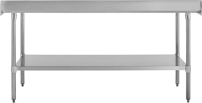 Kratos Stainless Steel Kitchen Prep Table 72x24 with Backsplash and Undershelf NSF Worktable for Restaurants - 18ga/430SS (28W-009)