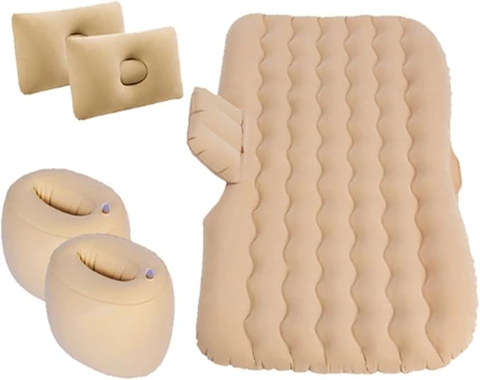 Car Inflatable Bed Multifunctional Camping Inflatable Mattress Double-Sided Flocked PVC Car Bed Cold-Resistant and Pressure-Resistant Car Interior (Beige)
