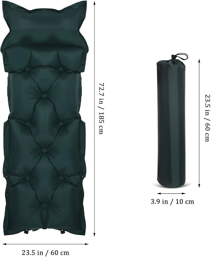 Veemoon Portable Camping Sleeping Pad Self-Inflating Air Mattress Military Green 185x60x2.5cm Lightweight Backpacking Sleeping Mat for Outdoor Hiking and Travel