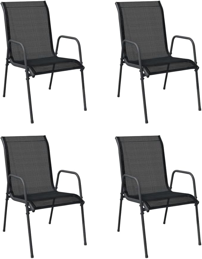 Patio Chairs Chairs for Dining Table Dining Chair Outdoor chairsPatio Chairs 4 pcs Steel and Textilene BlackSuitable for Gardens courtyards