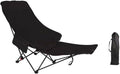Folding Lounge Chair Recliner with Carry Bag 3 Gear Adjustable Angle Lounger Reclining Chair for Park Pool Picnic Lawn Black