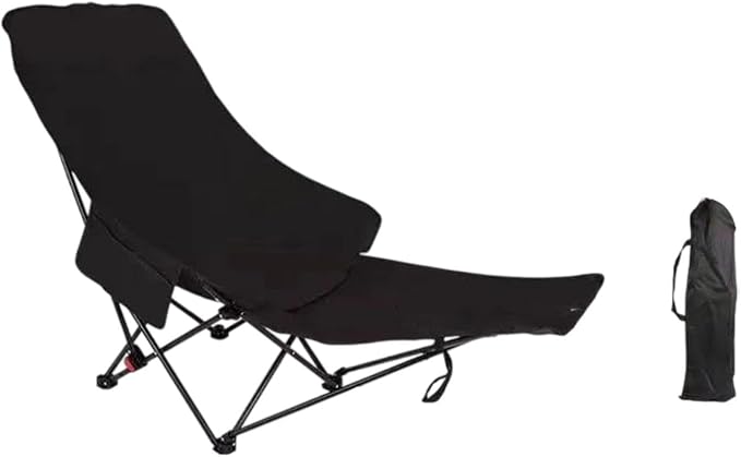 Folding Lounge Chair Recliner with Carry Bag 3 Gear Adjustable Angle Lounger Reclining Chair for Park Pool Picnic Lawn Black
