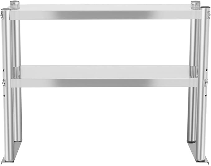 Double Overshelf 2-Tier Stainless Steel Kitchen Shelf Height Adjustable Overshelf Kitchen Prep Work Table Double Tier Overshelf for Kitchen Restaurant (12 x 30 Inch)