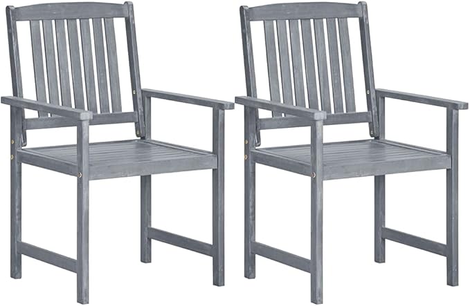 Outdoor Chair Set of 2 Grey Solid Acacia Wood Standard Durable Patio Seating for Garden Balcony Dining