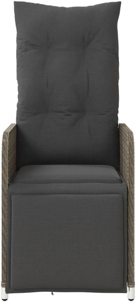 Grey PE Rattan Reclining Chair Set of 2 Steel Frame 21.5x23x36.2 Adjustable with Cushions Patio/Balcony/Poolside