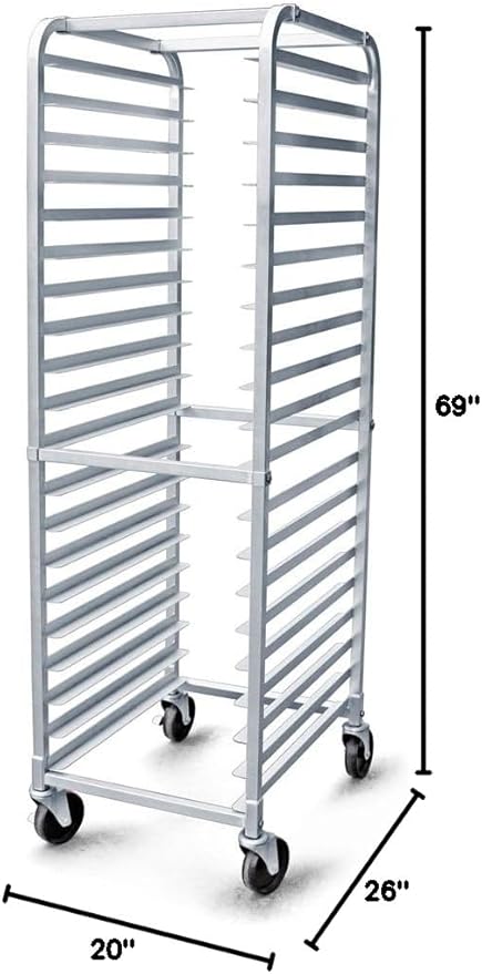 New Star Foodservice 36527 Commercial-Grade Aluminum 20-Tier Sheet Pan/Bun Pan Rack 26 L x 20 W x 69 H with Brake Wheels Silver