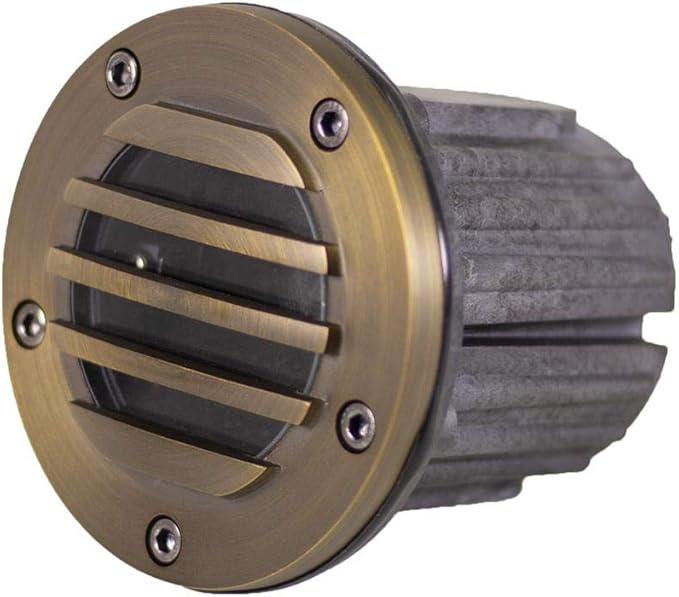 12V Brass In-Ground Well Light (Grated Top) with 5W 2700K Warm White MR16 LED Bulb for Low Voltage Landscape Lighting of Outdoor Pathway Garden Shrubs Columns or Trees
