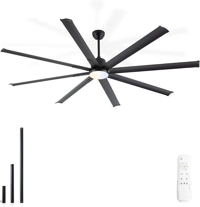 84 lnch lndustrial Celing Fan with Light and Remote ControlLarge Celing Fan with 8 Black Aluminum Blades6 Speed Noiseless DC MotorWet Rated Indoor Outdoor Ceiling Fans for Patioexterior.