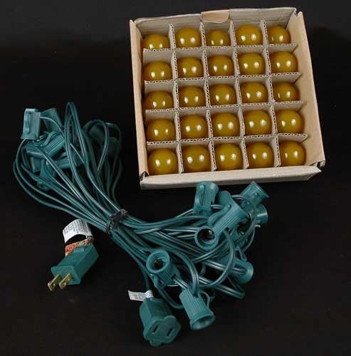 25 Foot G30 Outdoor Patio String Lights with 25 Yellow Globe Bulbs – Indoor Outdoor String Lights – Market Bistro Café Hanging String Lights – C7/E12 Base - Green Wire