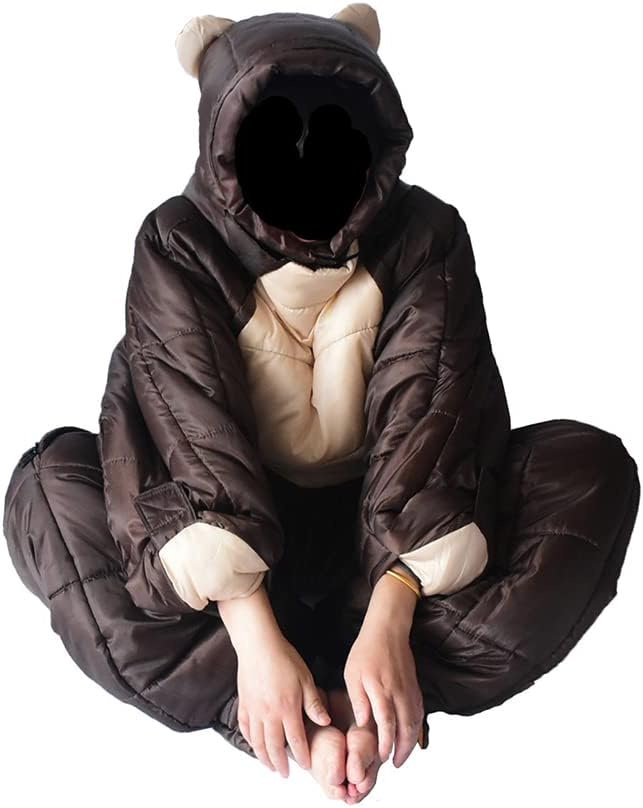 Wearable Sleeping Bag 3 Season Bear-Shaped Sleeping Bag Camping Adults Full Body Sleep Pouch for CampingTraveling Hiking Backpacking