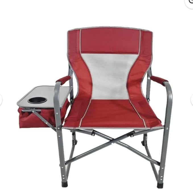Folding Director's Chair with Side Table and Cooler Heavy-Duty Camping Chair 33.73W x 37.3H inches (Red Sport)