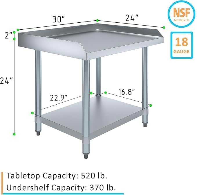 Stainless Steel Equipment Stand with Undershelf + Casters Heavy Duty Commercial Grade NSF Certified (24 Width x 30 Length)