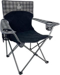 Quilted Quad Camping Chair with Carry Bag – Padded Folding Outdoor Chair with Armrests &amp Built-in Cup Holder for Camping Tailgating RV &amp Outdoor Events