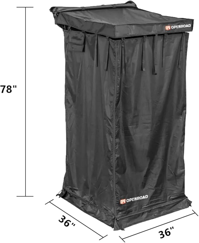 OPENROAD Car Side Shower Awning V2 - Portable Bathroom Shower Room for SUV Camping Restroom Changing Privacy Shelter Shower Tent Quick Setup Aluminum Alloy Frame LED Light Storage Pockets