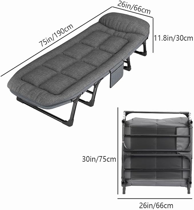 Adult Camping Bed6-Speed Adjustable Portable Sleeping Bed with Headrest Free InstallationSuitable for Outdoor Camping and Indoor Lunch Breaks (75x26in)