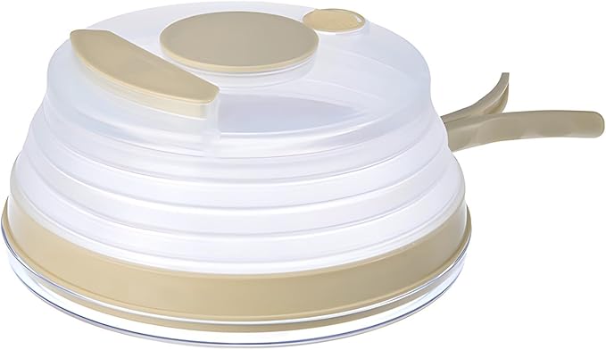 Food Guard Lid for Microwave Splatter Cover with Handle Vented Foldable Design Beige Keeps Food Moist