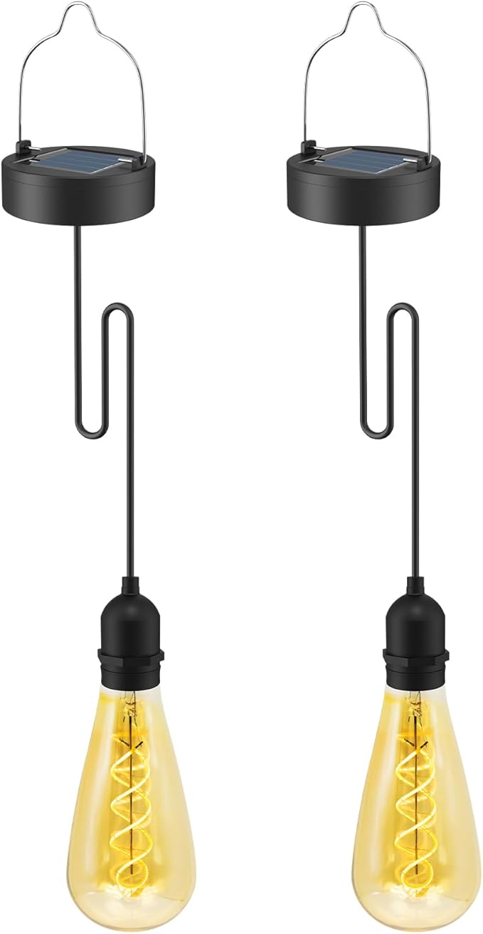 Hanging Solar Lights Glass Edison Bulbs Solar Powered Lantern