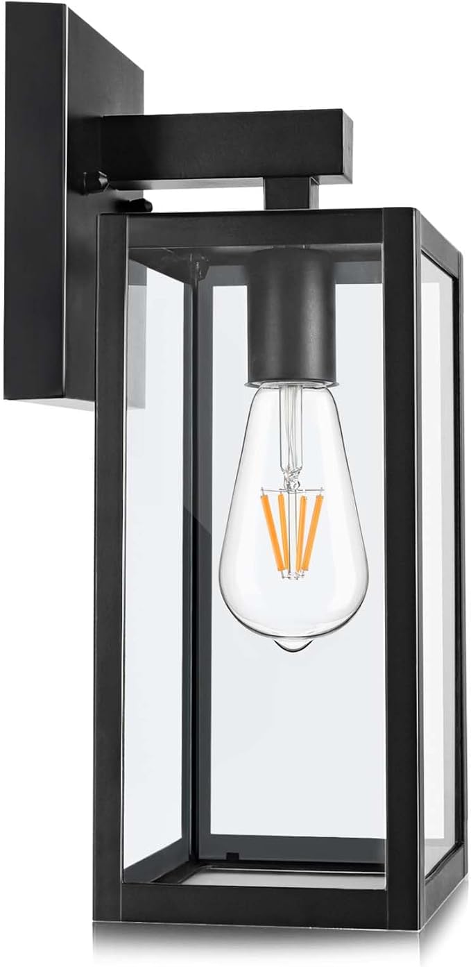 MAXvolador Outdoor Wall Lantern Exterior Waterproof Wall Sconce Light Fixture Black Anti-Rust Mount Light with Clear Glass E26 Base Wall Lamp