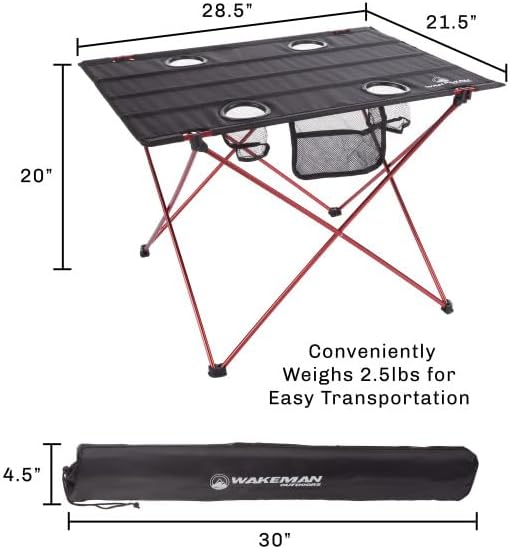 Camp Table - Outdoor Folding Table with 4 Cupholders and Carrying Bag for Camping Beach Picnic Sporting Events and More by Wakeman Outdoors | Outdoor 4 Cupholders Carrying Bag Camping Beach P