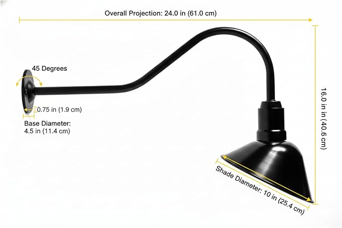 AGB101-AA9-Black Barn Lights Outdoor Fixture with Gooseneck Lamp - Classic Gooseneck Light Dome | Wall Mount RLM Design for Patios Gardens Entryways Garages and Exterior Home Lighting