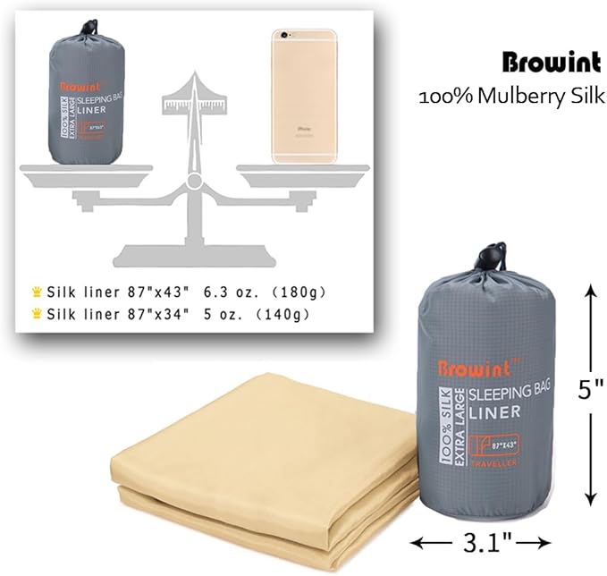 Browint Silk Sleeping Bag Liner Silk Sleep Sack Extra Wide 87x43 Lightweight Travel Sheet for Hotels More Colors for Option Reinforced Gussets
