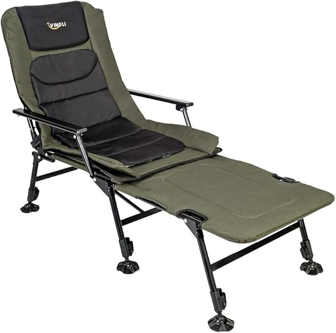 VINGLI Heavy Duty Fishing Chair with Footrest Support 440 LBS Oversized Camping Chairs with 160° Adjustable High Back Beach Chair for Outdoors/Yard/Forest