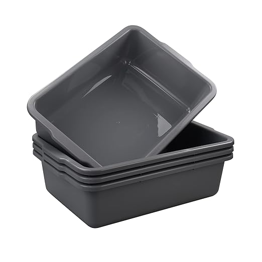 4-Pack 32 L Large Commercial Bus Tubs Plastic Utility Bus Box Gray