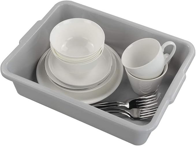 Wekioger 4 Packs 8L Small Commercial Bus Tubs Grey Bus Box Wash Basin 14.85 x 10.8 x 4.1