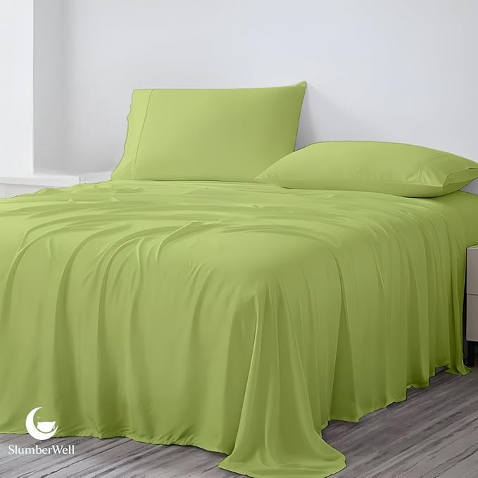 SlumberWell 4 Piece Luxury Soft Microfiber Fitted Bed Sheet Set for Campers 8 to 12 Inch Deep Pocket RV Full 54 x 75 Sage Green