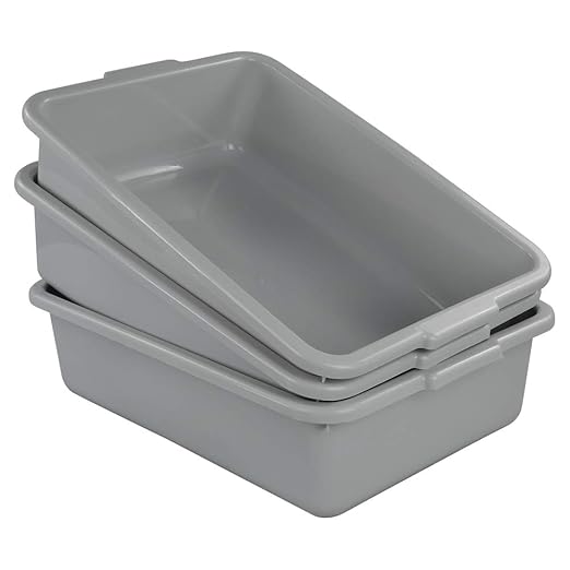 3-Pack Plastic Bus Tub 13 L Plastic Utility Bus Box Dish Pan Grey