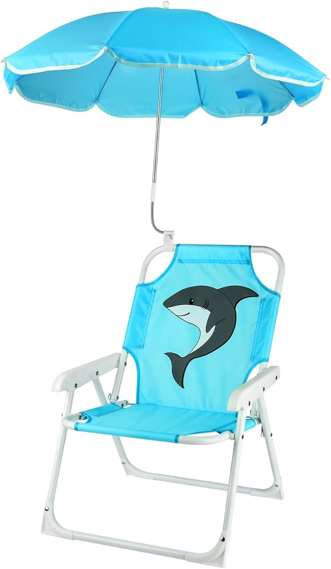 PLULON Kids Beach Chair with Umbrella Folding Lawn and Camping Chair with Summer Shade for Beach Pool Travel and Outdoor (for 1-5 Years Old)