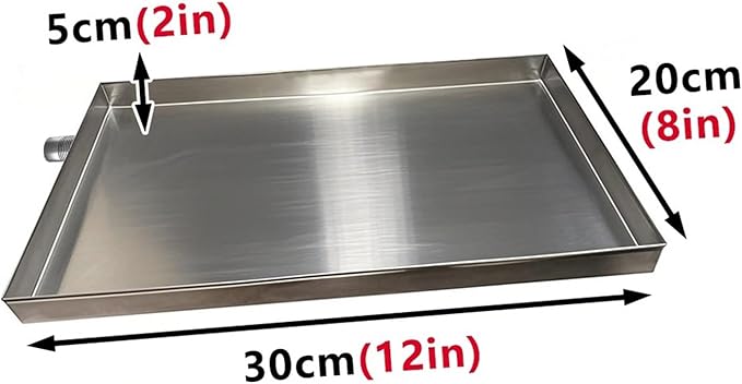 304 Stainless Steel Drip Pan for AC Units - Durable Water Catcher &amp Oil Tray Easy to Clean Portable for Outdoor &amp Indoor Use Ideal for Commercial &amp Residential Air Conditioners (8x12in)