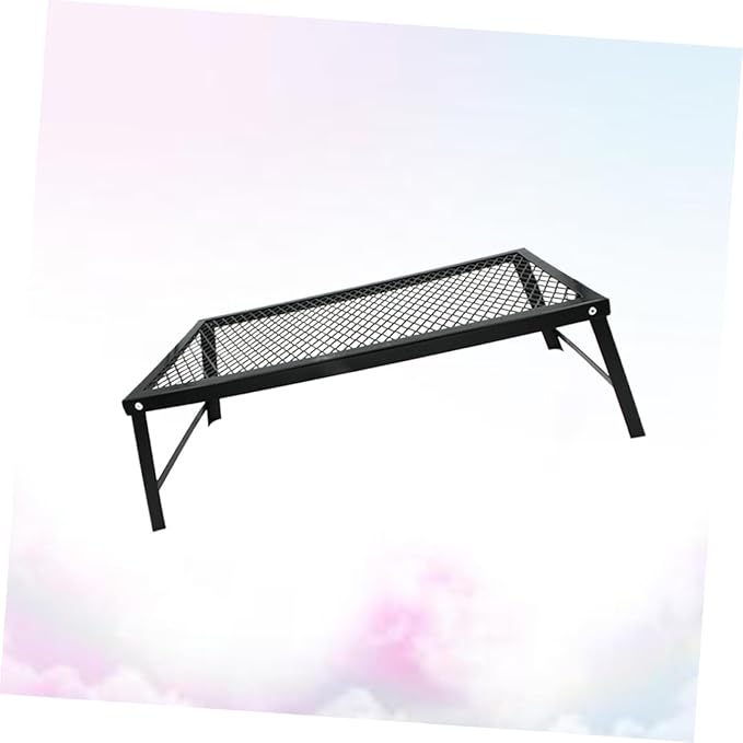 VANZACK Portable BBQ Mesh Table Outdoor Folding Picnic Desk Camping Accessory Sturdy Iron Easy Assembly