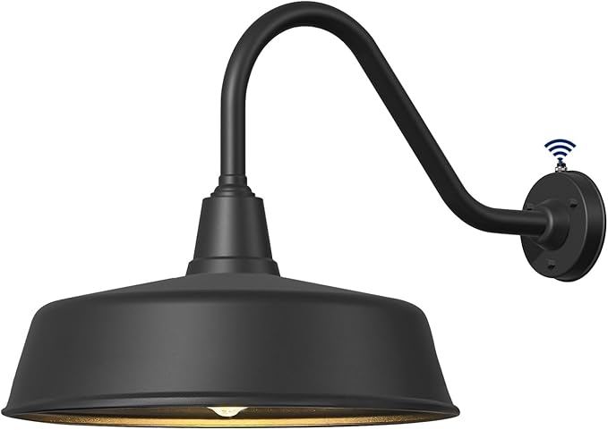 18 Inch Large Dusk to Dawn Outdoor Gooseneck Barn Lights Classic Black Farmhouse Barn Porch Lights for Garages Shops Outdoor Sconces.