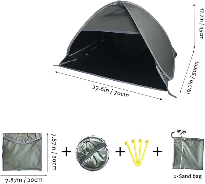 Small Pop Up Beach Tent with Meshed Window Portable Head Tent Beach Pet Shade for Small Dogs/Cats (Dark Green)