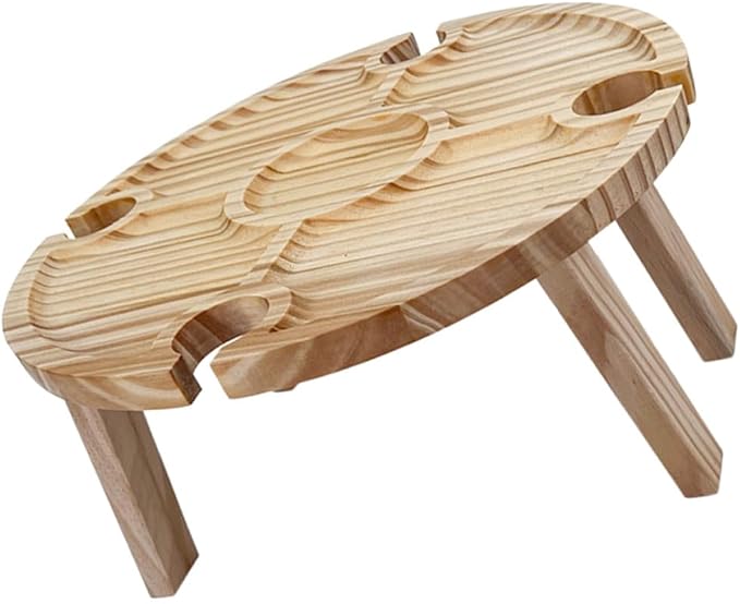 ARTIBETTER Folding Picnic Table with Bottle Rack Wooden Beach Table Mini Foldable Low Camping Desk for Travel and BBQ