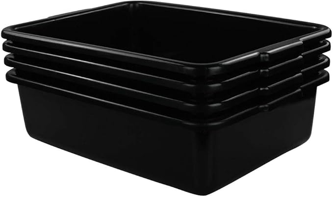 4-Pack Large Plastic Commercial Bus Tubs 22 L Rectangle Utility Bus Box